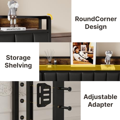 Full Headboard Only with Storage& Outlets,Bed Headboard Full Size,Black PU
