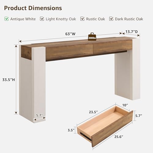 OKD 63" Console Table with Drawers, Thick Block Entryway Table, White