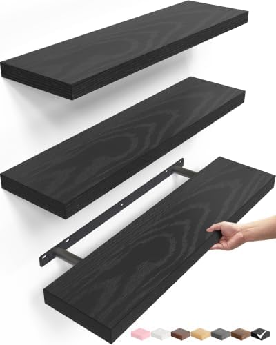 BAYKA Black Floating Shelves 22.5in, Set of 3, Wall Mounted for Wall Decor