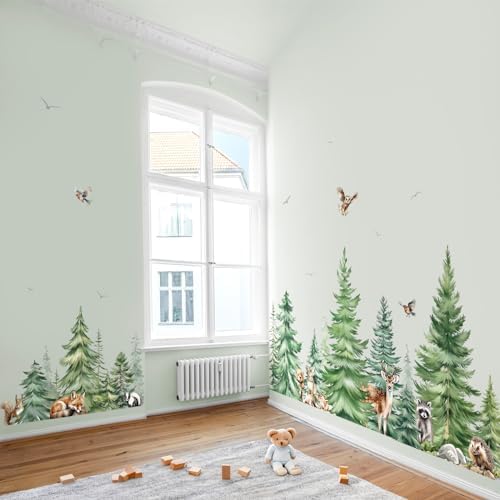 decalmile Pine Tree Animals Woodland Forest Tree Wall Decals Stickers (XL)