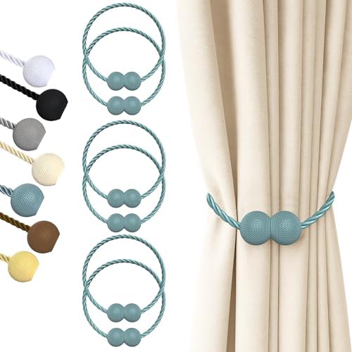 Hion Magnetic Curtain Tiebacks Blue 6pcs, Curtain Holdbacks Hooks Holders