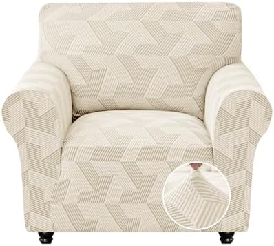 JIVINER Stretch Chair Covers, 1 Piece Couch Covers for Living Room, Non Slip Soft Sofa Covers, Washable Armchair Slipcovers for Dog, Pets Feature Geometrical Jacquard Fabric (Chair, Beige)