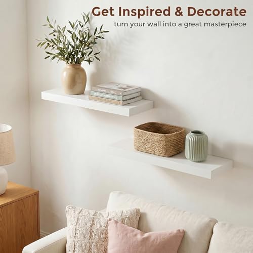 fuqing 20 Inch Floating Shelves, 6.7 Inch Deep White Wall Shelves Set of 2