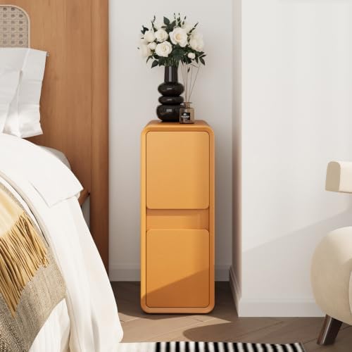 BOSHIRO 8″ Narrow Nightstand, Slim Wooden Bedside Tables Set of 2, Orange