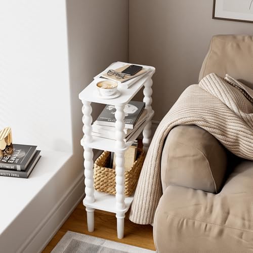 Veegle Narrow Side Table Small End Table for Small Spaces White