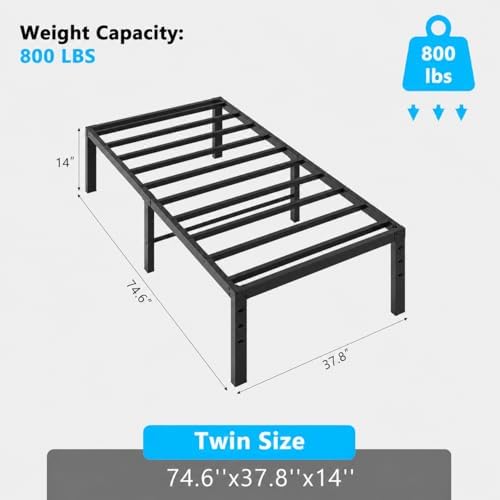 Bonnlo 14 Inch Metal Platform Twin Bed Frame, Mattress Foundation Bed Base,Heavy Duty Steel Slat Support,No Box Spring Needed,Black
