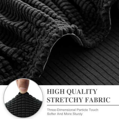 LA MEACK Couch Cushion Cover Chaise Lounge Cover Washable Separate Seat Chaise Couch Cover Stretch Sectional Sofa Slipcover(1 Piece for Chaise or Sofa 3-Seater, Black)