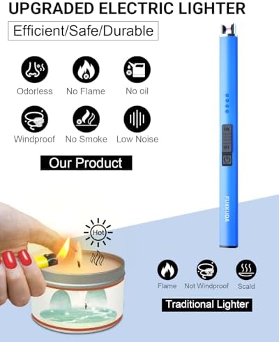 FUKKUDA Electric Candle Lighter, Rechargeable USB Arc Lighter for Candles, Fireplace, Camping BBQ, Christmas Stocking Stuffers, Birthday, Valentines Day and Easter Gifts for Women Men (Sapphire Blue)