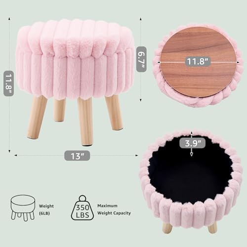 Wimarsbon Round Storage Ottoman,Footstool with Padded Seat and Wood Legs