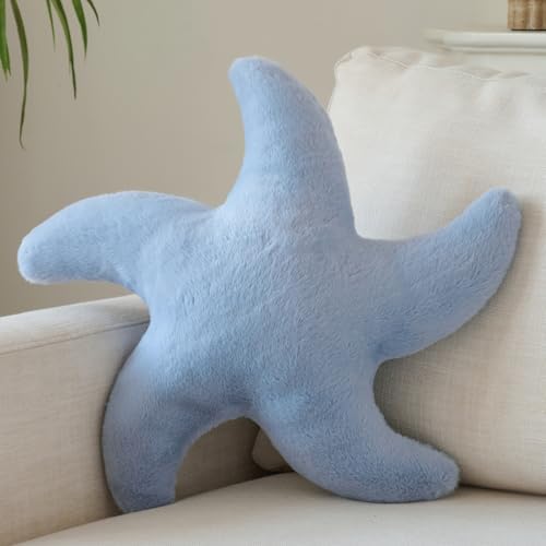 Starfish Pillow, 19.6" Cute Aesthetic Room Decor Accent Pillows, Grey Blue