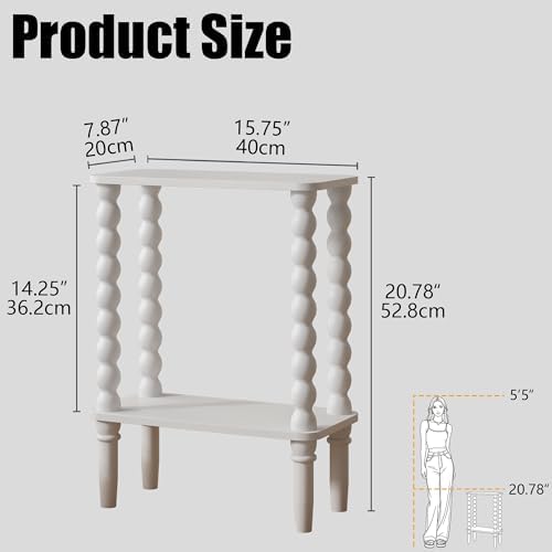 Veegle Narrow Side Table Small End Table for Small Spaces White