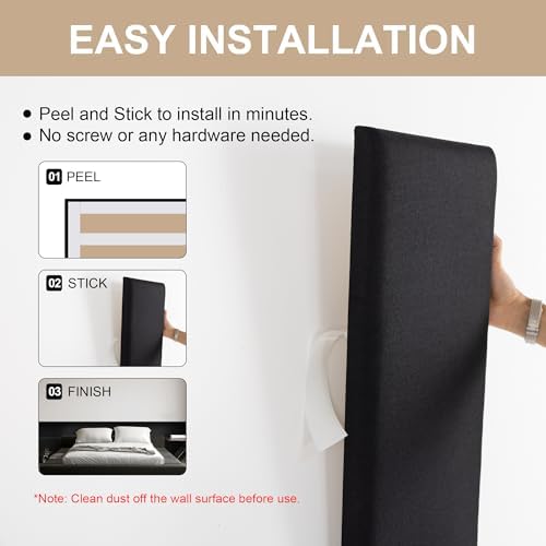 Fromann Upholstered Wall Mounted Headboard for Queen/TXL/King Size Beds, Peel and Stick Headboard 23.6" x 11.8"/PC, Interior Wall Panels for Bedroom Study, Headboards Only (6, Black)