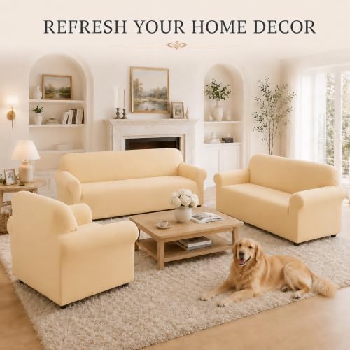 3Pcs Sofa Cover Stretch Soft with Non-Slip Foam and Elastic Bottom
