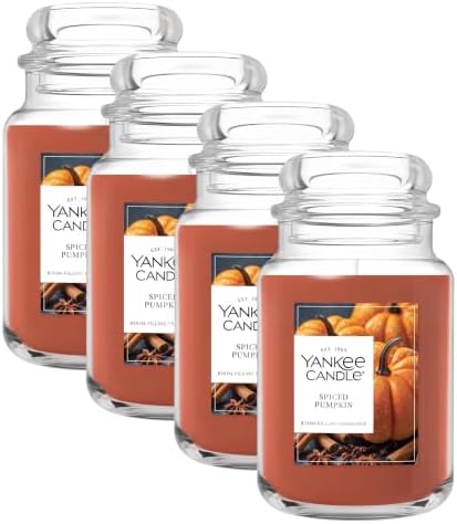 Yankee Candle Spiced Pumpkin, Fall Scented Candle, 22oz Large Jar with up to 150 Hour Burn Time, Giftable (Pack of 4)