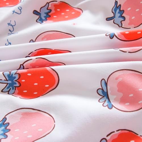 Bedding Fitted Sheet with Deep Pocket,Cute Fruit Printed Fabric Bed Sheets (Pink Strawberry, Twin)