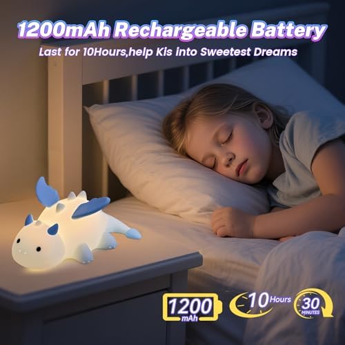 AVEKI Blue Dragon Night Light, Cute Baby Lamp Gifts for Kids Boys Girls
