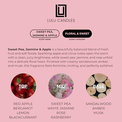 Lulu Candles | Reed Diffuser Set | Sweet Pea, Jasmine & Apple | 6 Reed Sticks | Scent Diffuser for Bedroom Bathroom Living Room & Office (4.2 FL Oz.)
