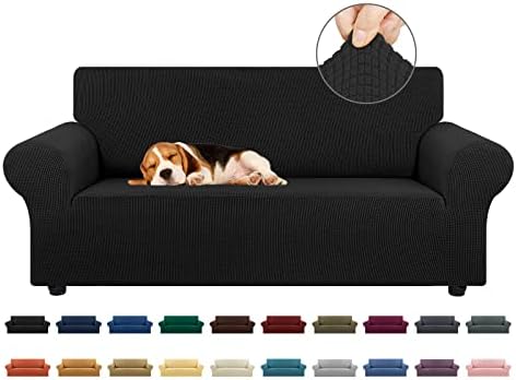KEKUOU Stretch Loveseat Couch Cover, 2 Cushion Couch Slipcover,Black