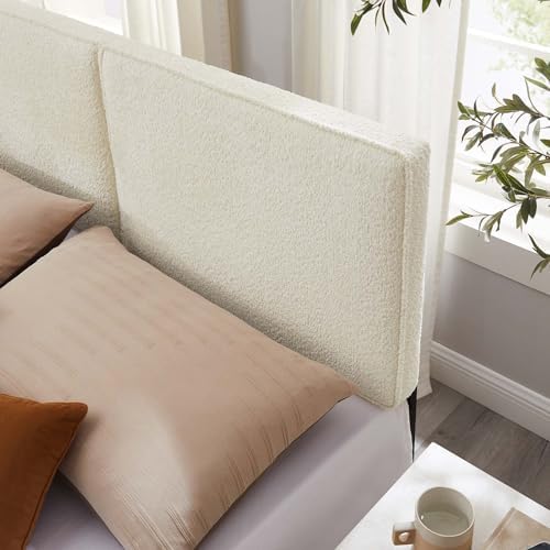 Modway Lindee Full Size Upholstered Headboard with Cream Boucle Fabric - Modern Fabric Full Headboard with Height-Adjustable Mounting Positions - Padded Pillow Style