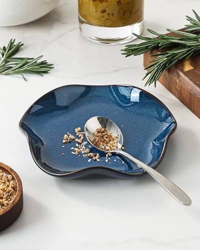 ABRUTY Spoon Rest for Stove Top, Ceramic Spoon Holder for Counter, Modern Farmhouse Decor Accessories for Spatula, Spoons or Tongs, Flower Shape, Flambe Blue