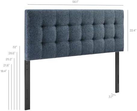 Modway Lily Full Size Headboard with Biscuit Tufting in Navy - Fabric Upholstery with Padded Design and 5 Height-Adjustable Mounts