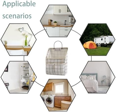 2 Pack Wall Hanging Storage Bags, Organizer with Pockets, Storage for Dormitory Bathroom Bedroom Kitchen (White Grid)