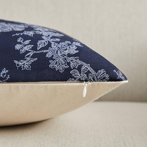 100% Cotton French Pastoral Throw Pillow Covers Set of 2, 24x24 Inch Background/Blue Farmhouse Decorative Cushion Covers for Sofa Bed Living Room Home Decor
