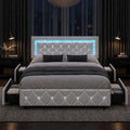 Queen Bed Frame with LED Lights, Upholstered Bed Frame with Storage Drawers