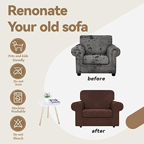 WEERRW Velvet Stretch 2 Pieces Chair Sofa Slipcovers Washable, Chocolate