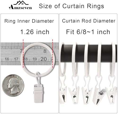 100 Pack Metal Curtain Rings with Clips, 1.26 in ID, White