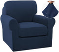 Turquoize 2 Piece Chair Covers Chair Slipcovers for Living Room Small Armchair Chair Cover with Arms Washable Furniture Cover for Chairs Feature Thick Jacquard Fabric (Small Armchair, Navy)