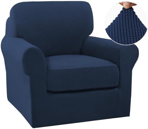 Turquoize 2 Piece Chair Covers Chair Slipcovers for Living Room Small Armchair Chair Cover with Arms Washable Furniture Cover for Chairs Feature Thick Jacquard Fabric (Small Armchair, Navy)