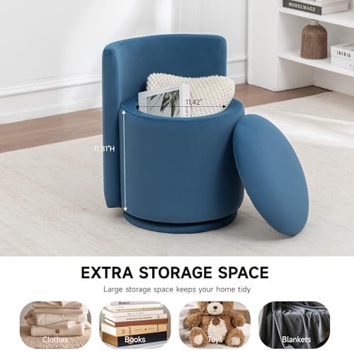 MINCETA Vanity Chair with Storage, 360° Swivel Accent Chair, Blue