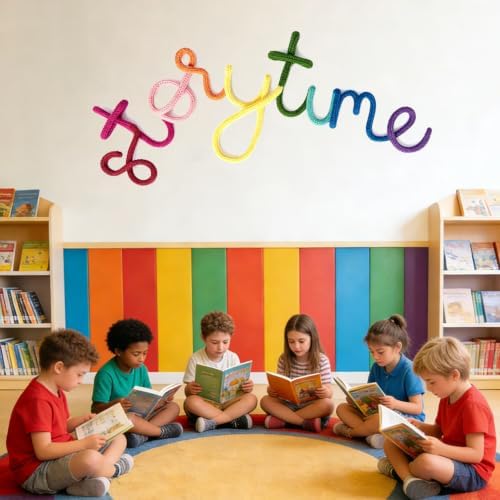 Handmade Storytime Wall Sign-Knitted Wire Storytime Sign Reading Corner Sign Decor story time wall sign wire Letters Book Corner Decor for Kids Room Nursery & Playroom (purple)