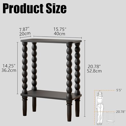Veegle Narrow Side Table Small End Table for Small Spaces Black