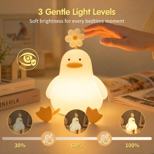 Duck Night Light for Kids, Cute Silicone Squishy Animal Lamp Gift