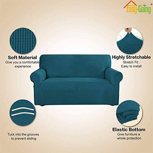 Easy-Going Stretch Loveseat Couch Covers Washable Peacock Blue