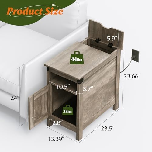 WLIVE End Tables for Living Room & Bedroom w/Charging, Narrow Nightstand