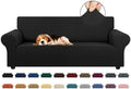 KEKUOU Stretch Couch Covers for Sofa, 3 Cushion Couch Slipcover,Black