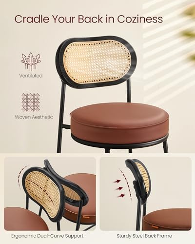 VASAGLE Bar Stools Set of 4, 25.1-Inch Counter Height, PE Rattan Back