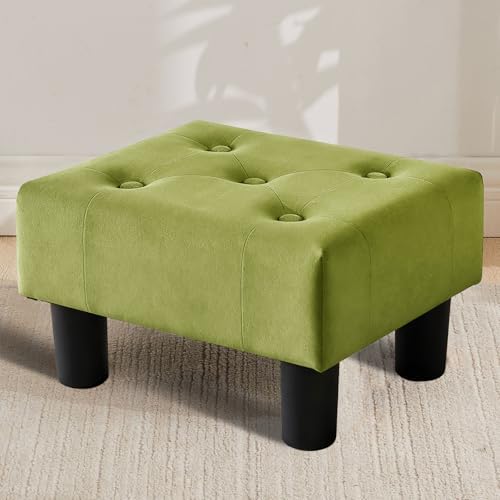 Small Foot Stool Ottoman, Velvet Footstool Ottoman Foot Rest for Couch, Rectangle Footstools and Ottomans Small for Living Room, Entryway and Bedroom (Olive Green)