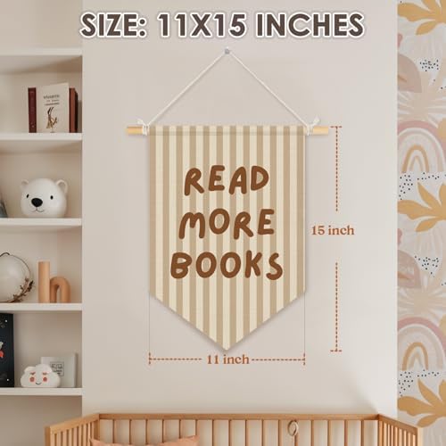 Classroom Reading Nook Decor, Read More Books Pennant Flag for Reading Corner Classroom Library 15x11 Inch - Brown