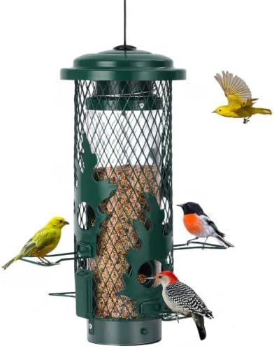 Gbekery Metal Squirrel Proof Bird Feeders for Outdoors Hanging, Green