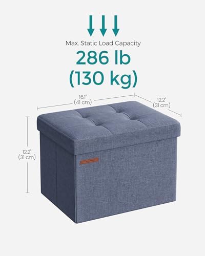 SONGMICS Small Folding Storage Ottoman, 15.7 x 12.2 x 12.2 Inches