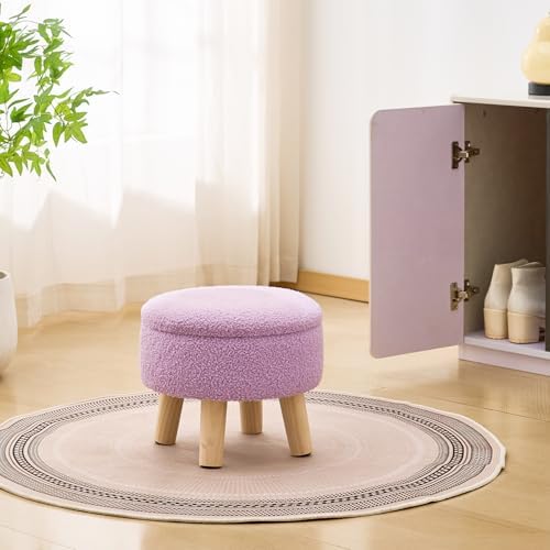 Wimarsbon Round Storage Ottoman,Footstool with Padded Seat and Wood Legs