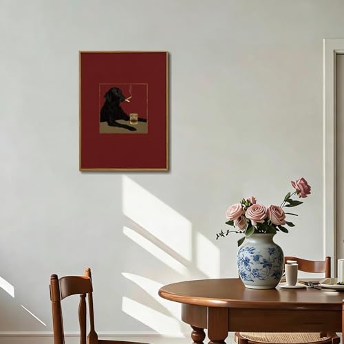 Black Lab Wall Decor, Smoking Dog Framed Wall Art Gift for Men 16x24in