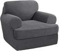 PrinceDeco 2 Pieces T Cushion Chair Slipcover Stretch Couch Covers for T Cushion Sofa Slipcovers Chair Covers Armchair with 1 Individual T Shape Seat Covers Width Up to 40", Grey