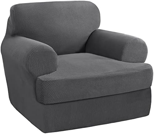 PrinceDeco 2 Pieces T Cushion Chair Slipcover Stretch Couch Covers for T Cushion Sofa Slipcovers Chair Covers Armchair with 1 Individual T Shape Seat Covers Width Up to 40", Grey