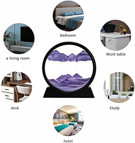 rysnwsu 3D Dynamic Sand Art Liquid Motion, Moving Sand Art Picture Round Glass 3D Deep Sea Sandscape in Motion Display Flowing Sand Painting Relaxing Desk Toys (Purple, 12'')