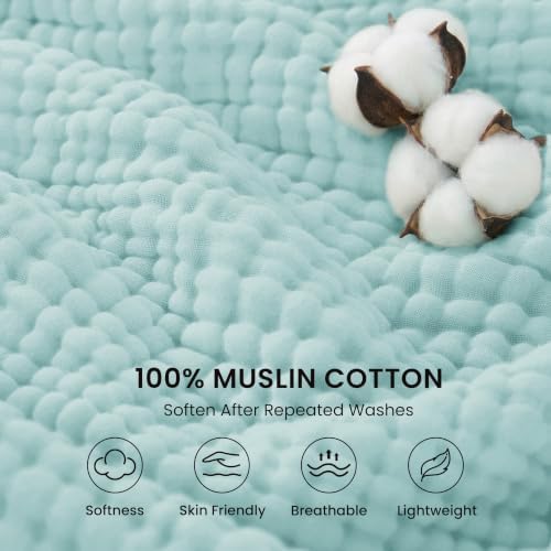 Love's cabin 100% Cotton Muslin Blanket Throw for Couch, Cyan